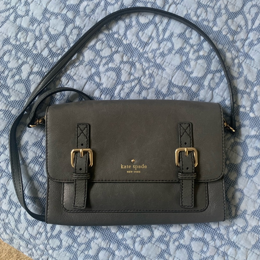 Kate Spade leather flap crossbody gray